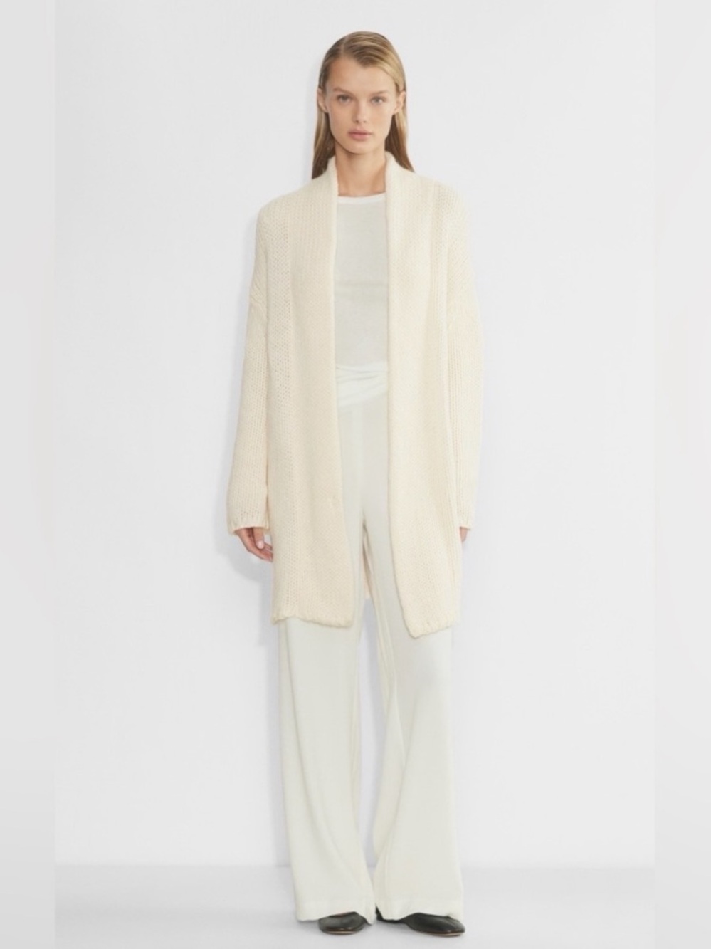 Aritzia Wilfred 100% Cashmere Cardigan Cream Open Front Cozy Luxury Size 2